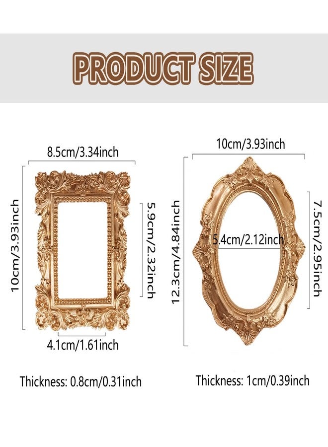 NSdawali 2 Pcs Mini Gold Picture Frames, DIY Tiny Vintage Picture Frames Antique Small Photo Frame for Home Hotel Decor Table Top Jewelry Display Shooting Photo Props Gallery Art Christmas Tree Decor(Gold) - Image 2